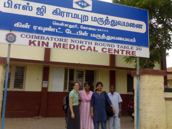 Group photo of student with staff at a rural health clinic in Tamil Nadu, India